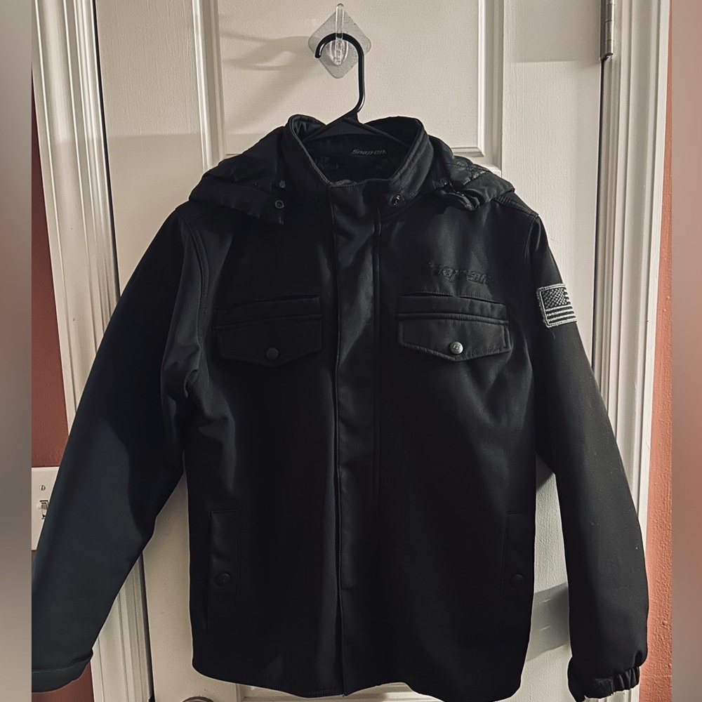 Snap-on Tools Boys Youth L Large Black Insulated Hooded Jacket Flag Patch